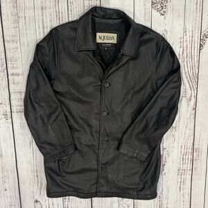 Wilsons Leather M. Julian Black Leather Trench Coat Men’s M Y2K Matrix CD Pocket